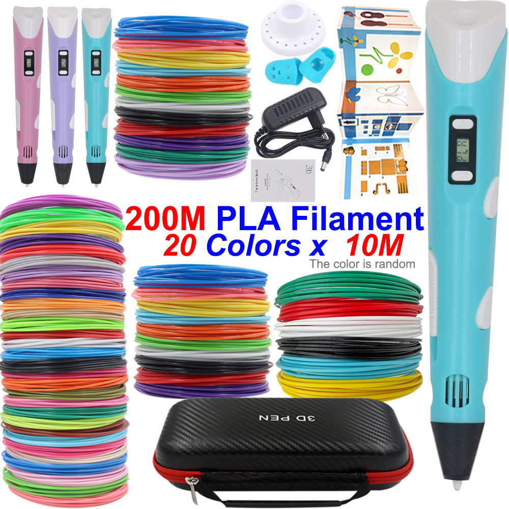 3D Printing Pen For Kids - Bizarre 3D-printpenset met LCD-scherm Voedingsadapter Reisetui